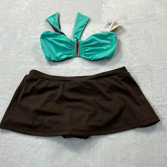 Leilani Two piece bikini set - Bermuda bra/cali in chocolate and mint, 8 NWT - Picture 1 of 14